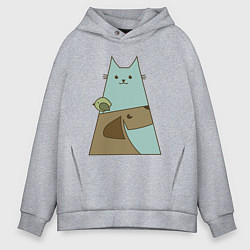 Толстовка оверсайз мужская Собачка птичка кошечка, цвет: меланж
