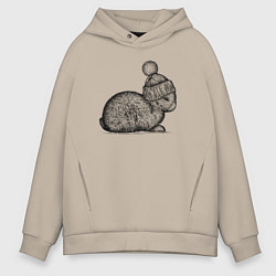 Толстовка оверсайз мужская Зайченок в шапке, цвет: миндальный