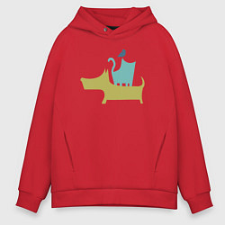 Толстовка оверсайз мужская Bird dog cat, цвет: красный