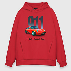 Толстовка оверсайз мужская Porsche 911 спортивный немецкий автомобиль, цвет: красный
