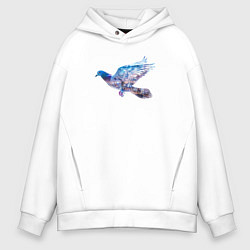 Толстовка оверсайз мужская Летящий голубь и ночной город с двойной экспозицие, цвет: белый