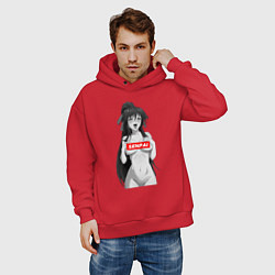 Толстовка оверсайз мужская Ахегао senpai nudity, цвет: красный — фото 2