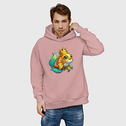 Толстовка оверсайз мужская Золотая рыбка в короне, цвет: пыльно-розовый — фото 2