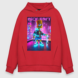 Толстовка оверсайз мужская Neon Bart - with skateboard ai art fantasy, цвет: красный