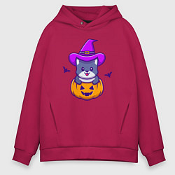 Толстовка оверсайз мужская Kitty halloween, цвет: маджента