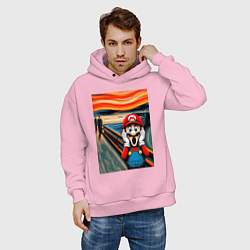 Толстовка оверсайз мужская Марио кричит - мем нейросеть, цвет: светло-розовый — фото 2