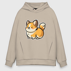 Толстовка оверсайз мужская Милый корги пухленький, цвет: миндальный