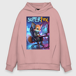 Толстовка оверсайз мужская Super fox gamer - ai art fantasy, цвет: пыльно-розовый