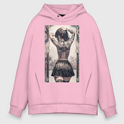 Толстовка оверсайз мужская Татуированная спина девушки, цвет: светло-розовый