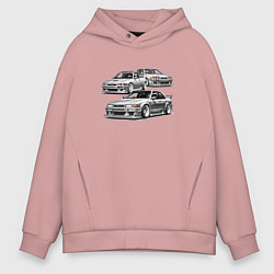 Толстовка оверсайз мужская JDM машины, цвет: пыльно-розовый