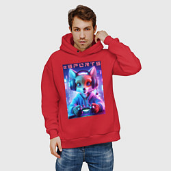 Толстовка оверсайз мужская Funny fox - e sports ai art, цвет: красный — фото 2
