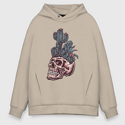 Толстовка оверсайз мужская Кактус в черепе, цвет: миндальный