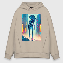 Толстовка оверсайз мужская Cyber girl from future - fantasy, цвет: миндальный