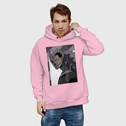 Толстовка оверсайз мужская Кайдзю номер восемь Кафка Хибино Силы обороны боец, цвет: светло-розовый — фото 2
