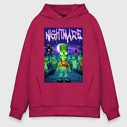Толстовка оверсайз мужская Zombie Bart Simpson - nightmare, цвет: маджента