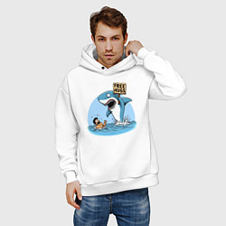 Толстовка оверсайз мужская Free hugs - shark, цвет: белый — фото 2