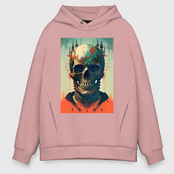 Толстовка оверсайз мужская Ai art skull - fantasy, цвет: пыльно-розовый