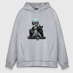 Толстовка оверсайз мужская Арт котик и скелет, цвет: меланж