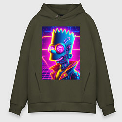 Толстовка оверсайз мужская Биоробот Барт - неоновое свечение, цвет: хаки