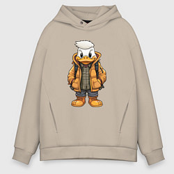 Толстовка оверсайз мужская Утёнок в тёплой куртке, цвет: миндальный