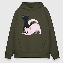 Толстовка оверсайз мужская Магическая битва Сатору Годзё Сугуру Гэто коты, цвет: хаки