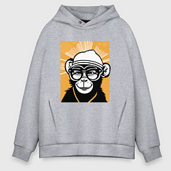 Толстовка оверсайз мужская Обезьяна и очки, цвет: меланж