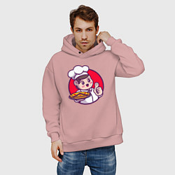 Толстовка оверсайз мужская Повар и пицца, цвет: пыльно-розовый — фото 2