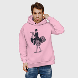 Толстовка оверсайз мужская Страус и джентльмен, цвет: светло-розовый — фото 2