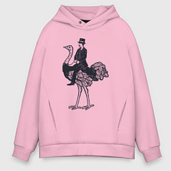 Толстовка оверсайз мужская Страус и джентльмен, цвет: светло-розовый