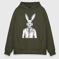 Толстовка оверсайз мужская Кролик в костюме, цвет: хаки