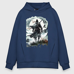 Толстовка оверсайз мужская Призрак Цусимы - Японский самурай, цвет: тёмно-синий