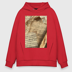 Толстовка оверсайз мужская Листы с нотами, цвет: красный