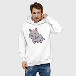 Толстовка оверсайз мужская Весёлый носорог, цвет: белый — фото 2