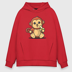 Толстовка оверсайз мужская Мартышка и банан, цвет: красный