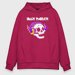 Толстовка оверсайз мужская Iron Maiden - неоновый череп, цвет: маджента