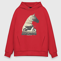 Толстовка оверсайз мужская Мотокросс и Лошади, Силуэт Лошади, цвет: красный