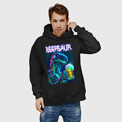 Толстовка оверсайз мужская Neon cyber beersaur - neon glow fantasy, цвет: черный — фото 2
