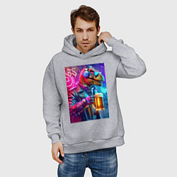 Толстовка оверсайз мужская Dude beersaur - neon glow, цвет: меланж — фото 2