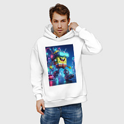 Толстовка оверсайз мужская Cyber Sponge Bob - neon glow fantasy, цвет: белый — фото 2