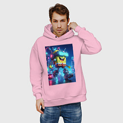Толстовка оверсайз мужская Cyber Sponge Bob - neon glow fantasy, цвет: светло-розовый — фото 2