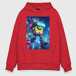 Толстовка оверсайз мужская Cyber Sponge Bob - neon glow fantasy, цвет: красный