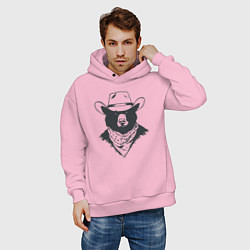 Толстовка оверсайз мужская Медведь ковбой, цвет: светло-розовый — фото 2