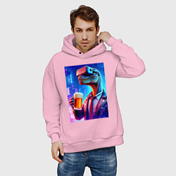 Толстовка оверсайз мужская Пивозавр в виртуальных очках - нейроарт, цвет: светло-розовый — фото 2