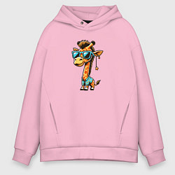 Толстовка оверсайз мужская Жираф в отпуске карикатура, цвет: светло-розовый