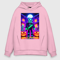 Толстовка оверсайз мужская Halloween and Minecraft - neon collaboration, цвет: светло-розовый