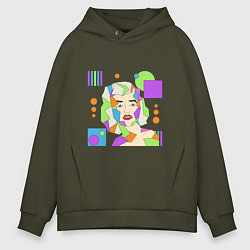 Толстовка оверсайз мужская Мэрилин Монро абстрактный женский портрет, цвет: хаки