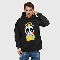 Толстовка оверсайз мужская Панда - я люблю музыку, цвет: черный — фото 2