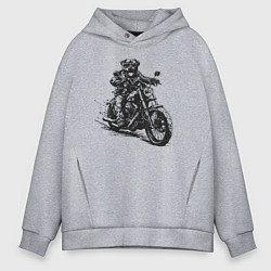 Толстовка оверсайз мужская Ротвейлер байкер на мотоцикле чоппере, цвет: меланж