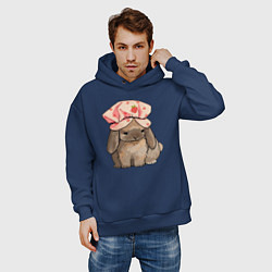 Толстовка оверсайз мужская Кролик в шапке, цвет: тёмно-синий — фото 2