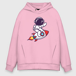 Толстовка оверсайз мужская Космонавт летит на ракете, цвет: светло-розовый